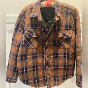 Mark 2 II Flannel Shirt Shacket Mens Large Brown Quilted Inner Layer Pockets